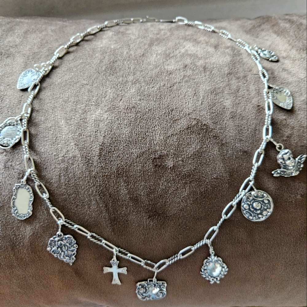 Vintage T.Foree  Hand-Engraved  10 SS Luggage Tags & 1 Cherub Charm Necklace.